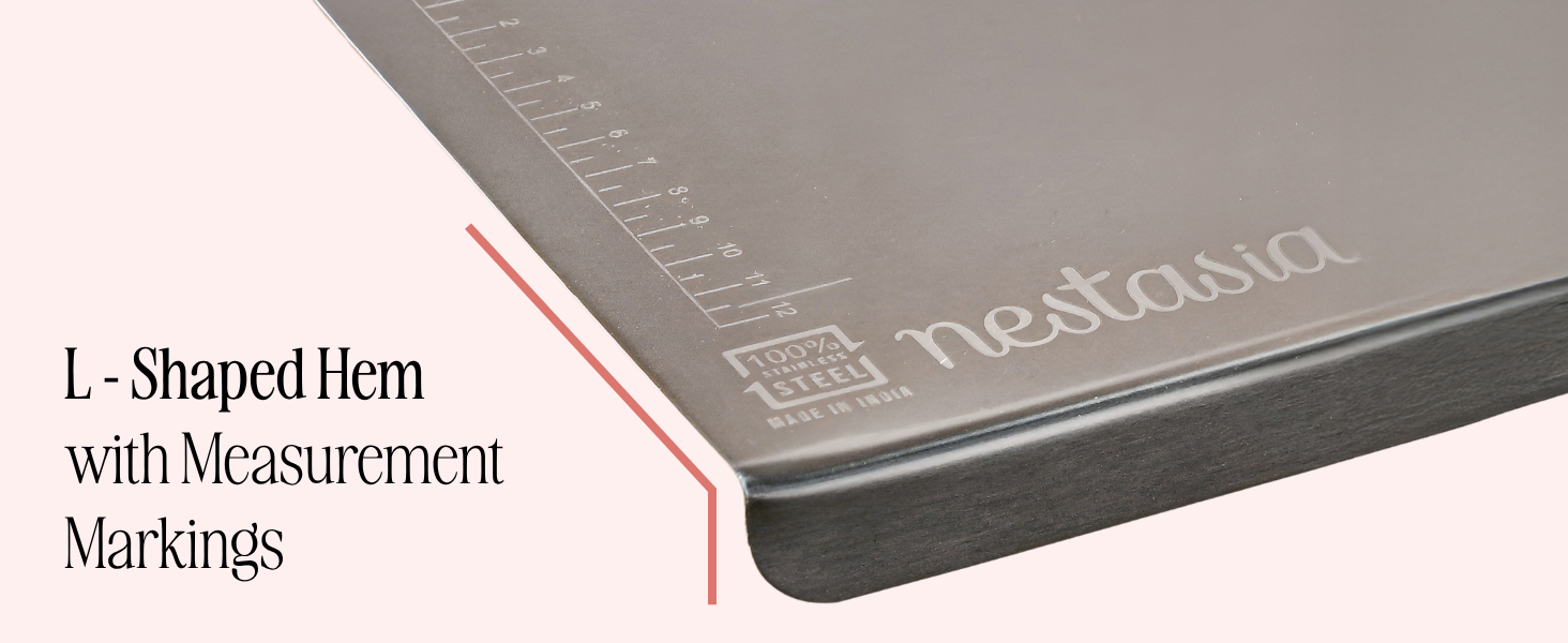 Nestasia Stainless Steel Counter Top Chopping Board (41.5cm x 29cm) | Anti-Slip Rustproof Reversible Cutting Board with Measurement Markings for Chopping Fruits & Vegetables
