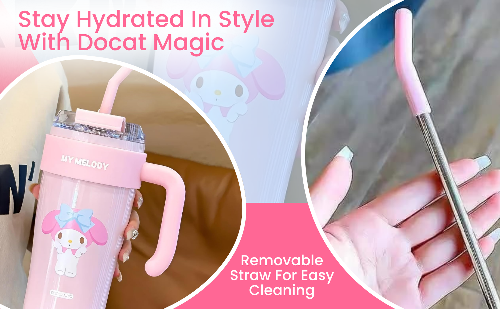DOCAT 860ML Stainless Steel Tumbler with Straw, Vacuum Insulated Coffee Tumbler, Leakproof Wide Mouth Sipper Bottle with Straw, Hot and Cold Sipper for Gym, Office, Sport, Travel, Home (Pink-01)