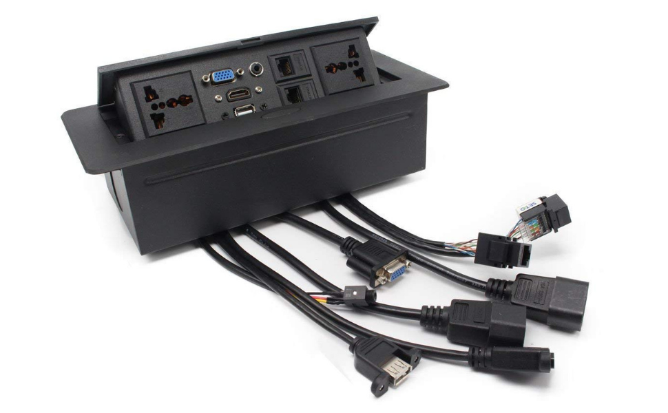COOLCOLD 10 Module, Hydraulic 8 Cables Cubby Metal, Conference Table Connectivity Solutions, Flip-Top Hidden Desk Module Pop Up Box with HDMI, VGA, Audio, LAN, Power & USB Port (Black) -1 Yr Warranty