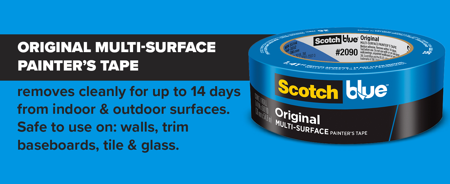 Scotch Painter's Tape Original Multi-Surface Painter's Tape, 1.41 Inches x 60 Yards, 8 Rolls, Blue, Tape Protects Surfaces and Removes Easily, Multi-Surface Painting Tape for Indoor and Outdoor Use
