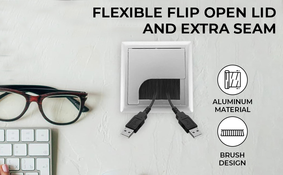 HASTHIP Desk Cable Hole Cover Aluminium 80x80mm Easy Install Cap