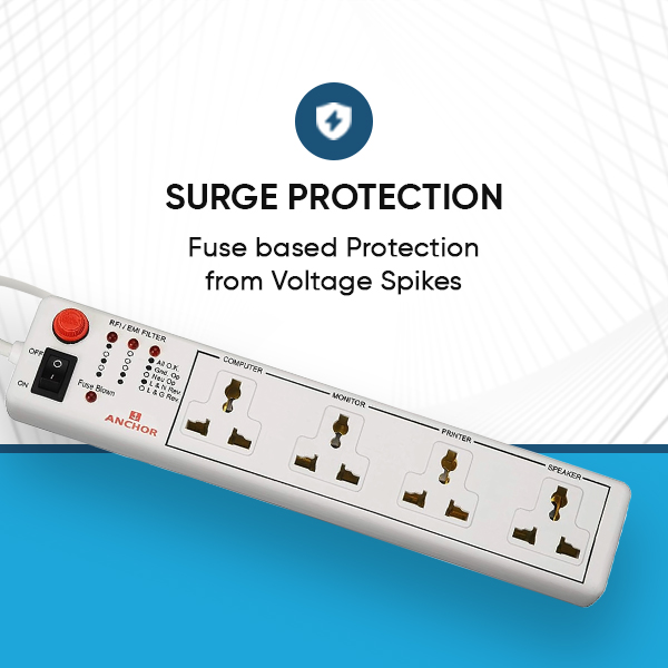 Anchor by Panasonic Spike Guard- 4 Universal Socket with Single Switch - 4 Mtr (22048)