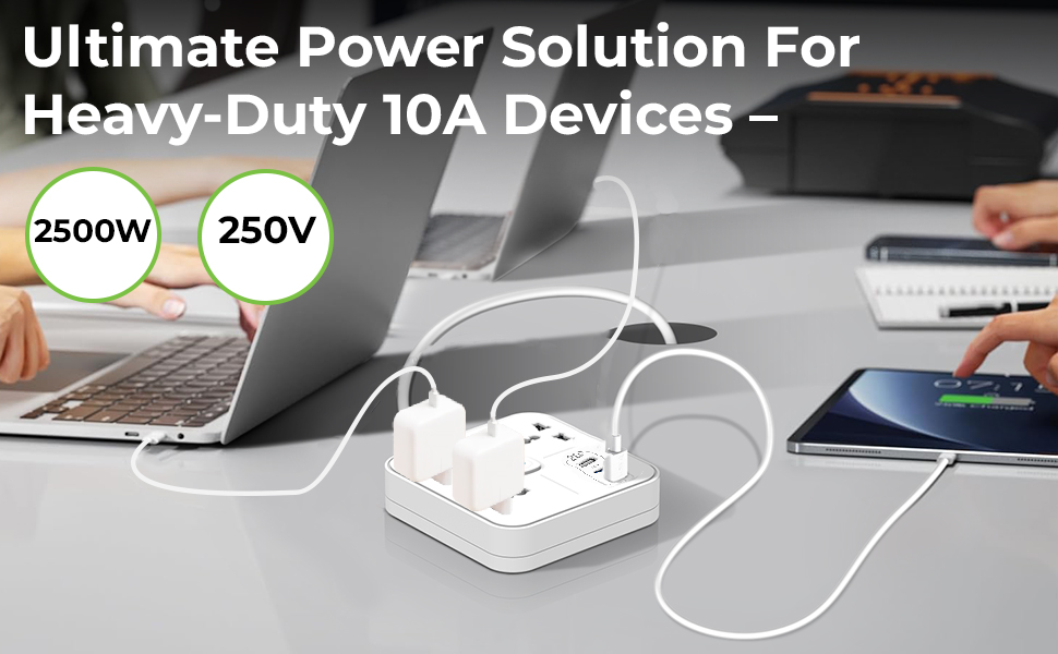 UltraProlink 6 in 1 Extension Board Power Strip Multi-Port| ISI Approved Heavy Duty Cable-2m| 6 Ports-1 Fast Charge Type-C(PD 20W) 2 USB-A Ports & 3 AC Sockets|Charging iPhones 50% in 30 mins