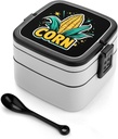 Corn Stackable Bento Box for Adults Double Layer Lunch Boxes Set with Spoon And Invisible Handle