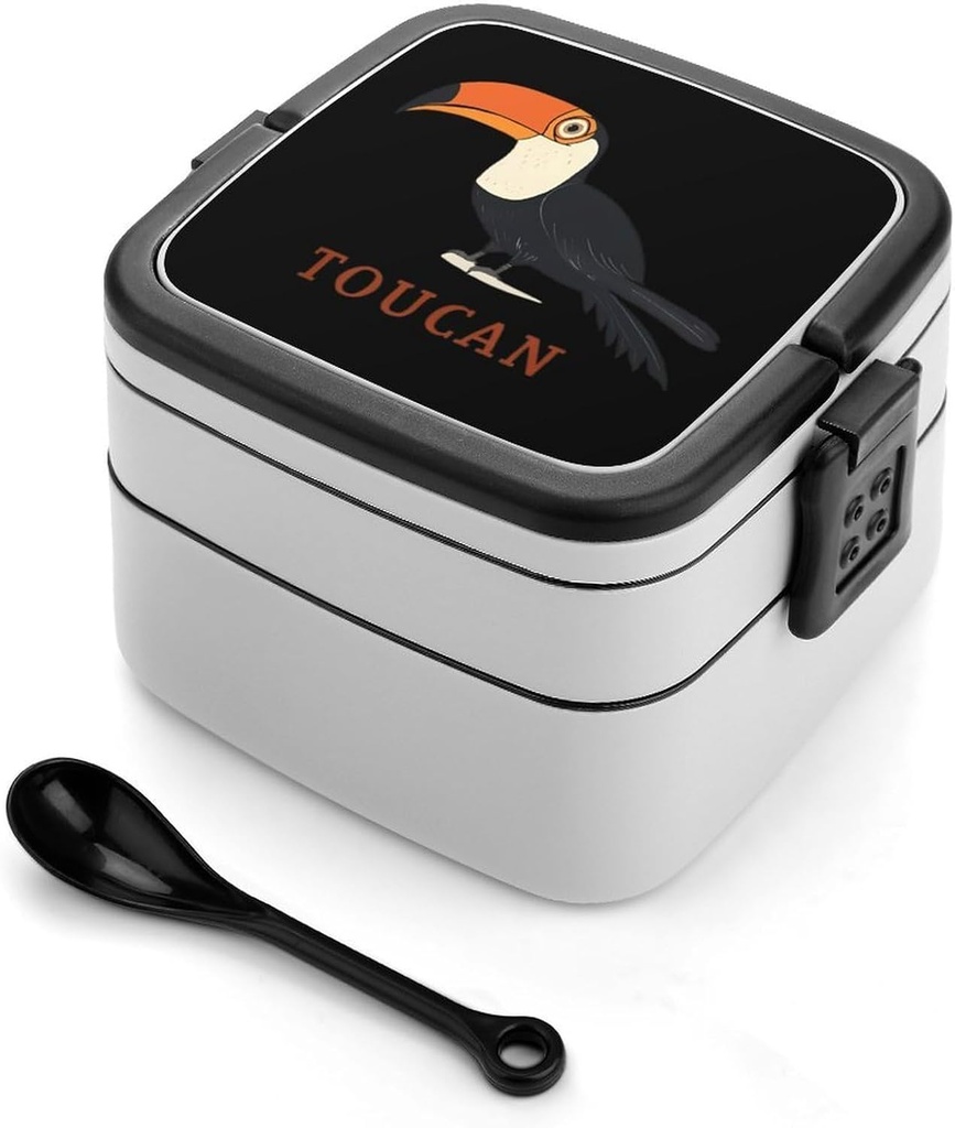 Cute Toucan Stackable Bento Box for Adults Double Layer Lunch Boxes Set with Spoon And Invisible Handle
