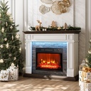 LGHM 44" Electric Fireplace with Mantel, Tall Fireplace Heater Freestanding, Realistic Stacked Stone Surround with Remote Control Timer LED Flame for Living Room,Bedroom