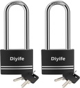 Diyife Padlock with Key, [2 Pack] [Waterproof] Lock with Key, Long Shackle Padlocks for Outdoor Anti-Rust, Small Covered Aluminum Padlock with 4 Alike Keys for Gym Locker, Fence, Shed