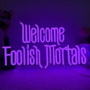Welcome Foolish Mortals Neon Sign,Dimmable Spooky Gothic Haunted Mansion Decor Coffin LED Neon Signs for Wall Decor,USB Powered Led Neon Light for Party Haunted House Man Cave Birthday Christmas Gifts(16.1*9.4in) (Purple)