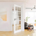 32" x 80" Clear Glass Slab Door, 15-Lite Glass French Interior Door, Pre-Finished Paintable Single Panel for Living Room Pantry Laundry Closet as Prehung, Pocket, Bifold Barn Doors-Shaker w/o Hardware
