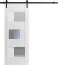 VDOMDOORS Modern Barn Door 42 x 96 inches Opaque Glass/Sete 6933 White Silk / 8 feet Rail Track Heavy Hardware Set/Solid Panel Interior Doors inches