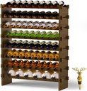 Wine Rack Freestanding Floor, Bamboo 8-Tier 69 Wine Bottle Holder Racks Countertop Cabinet Display, Wooden Stackable Modular Wine Storage Organizer Shelves for Kitchen Bar Cellar Dining Room Walnut