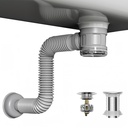 Bathroom Sink Drain Kit with Flexible Expandable Pipe: Odor-Free & Backflow-Preventing, Space-Saving Design without a P-trap, For 1-1/4'' & 1-1/2'' Drain Hole (Chrome, Without Overflow)