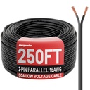 16 Gauge Low Voltage Landscape Wire 2 Conductors Low-Voltage Wire Hookup LED Lighting Strips Flexible Cable Copper Clad Aluminum(16AWG 250FT)