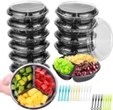 12 Pack Plastic Appetizer Tray with Lid, Divided Serving Tray Snackle Box 20 Fruit Forks, Large Size Plastic Party Platters Snack Container for Party, Fruit, Nuts, Candy, Entertaining, Picnic