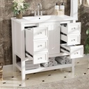Merax 36" Vanity Bathroom Cabinet with Sink Top, Three Multi-Functional Drawers, Open Storage Space, Adjustable Shelf, White