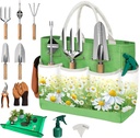 22Pcs Garden Tools Set for Women,Heavy Duty Hand Tool Kit with Large Tote Bag/Repotting Mat/Trowel/Rake/Pruner/Gloves/Plant Tags,Gardening Gifts for Mom Gardener Beginner-Green