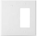 Bates Combination Wall Plate, Decorator/Blank, 2 Gang Switch Plate, White