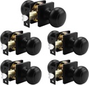 Probrico Hall Closet Interior Door Knobs, Black Passage Door Knobs Round Keyless Non-Locking Door Handles with Square Rosette, 5 Pack