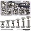 110Sets Chicago Screws Leather Rivets Assorted Screw Rivets Chicago Binding Screws for Decorate and Repair Leather Craft Belt Bag Shoes Purse Bookbinding (Silver, M5*4,5,6,8,10,12)