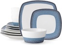 Noritake Colorscapes Layers Navy 12-Piece Square Dinnerware Set, Service for 4