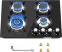 Gas Stove Top 23x20 Inch, Built-in Gas Cooktop 4 Burner, Dual Burners Propane Cooktop NG/LPG Convertible,Gas Cooktop with Thermocouple Protection for Cooking, Black Tempered Glass, 27400BTU