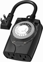 HBN Outdoor Timer Outlet Waterproof, 24 Hour Mechanical Light Timers for Electrical Outlets Outdoor Weatherproof, 2 Grounded Outlets for Christmas Lights, Holiday Decorations, 15A 1/2HP