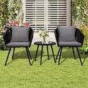Patio Furniture Set 3 Piece Patio Bistro Sets Woven Rope Chair with Cushions Glass Coffee Table All Weather Modern Outdoor Conversation Furnitures for Deck Balcony Poolside