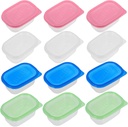 Kichvoe 12pc Rectangular Plastic Lunch Boxes: Reusable Food Containers with Assorted Color Lids for Fruit, Cake and Snacks, 280ML