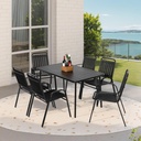 Outdoor Dining Set for 6, 7-Piece Patio Dining Furniture, Steel Table and 6 Plastic Chairs Bistro Table Set for Backyard Balcony Garden, Black