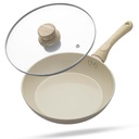 유리 뚜껑을 가진 수명이 위조된 프라이팬 24cm | 1.8Ltr, 1.9kg 팬 | 세라믹 코팅 | 가스 스토브 및 감응작용 친절한 | Non-Stick, Teflon Free & 튼튼한 | 요리, Searing, Sautéing, & Frying를 위한 스킬렛