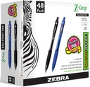Zebra 펜 Z 그립 철회 가능한 볼펜, 중간 포인트 1.0mm, 24 블랙 & 24 블루 잉크 펜, 48의 대량 팩