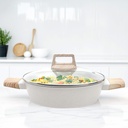 SOLARA 벨몬트 요리, 2.2 리터/24Cm Non Stick Kadhai, 캐스트 알루미늄 바디 캐서롤, 스튜 냄비, Biriyani 그릇, 가스 및 유도 호환, 아이보리