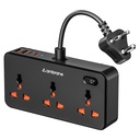 Ambrane 7-in-1 Extension Board, 2 USB, 2 Type C, 3 AC Sockets 2500W, Perfect for Compact Spaces, Charge 7 Devices from 1 Socket, Hangable Cable Design, Works with All Devices (Smartstrip 5, Black)