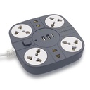 ADDMAX Extension Board with USB | 6 전원 소켓, 2 USB 포트 + 1 타입-C 포트 | 10 미터 헤비 듀티 코드 | 10A 220V 멀티 플러그 확장 코드 | 홈, 오피스 및 노트북용 내화성 전원 스트립 – 그레이