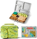 PlanetBox Rover Stainless Steel Bento Box Style Lunch Box Kit for Kids with 5 Compartments, Dino Dig Edition includes Insulated Lunch Bag, Leakproof Food Containers and Matching Jurassic Magnets