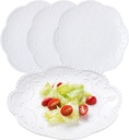 CLAY TONIC 8 In Embossed Lace White Porcelain Plate-Dinner Plate Set, Pasta/Salad/Dessert Plate Tableware Set for Restaurant Family Party Kitchen Use -4 Plates, CL-PL015 (8 Inche, White)