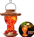 Solar Hummingbird Feeder for Outdoors Hanging Ant and Bee Proof, 25oz Color Changing Light Hand Blown Glass, Leakproof Garden Decor, Gitfs for Bird Lover