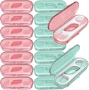 14 Packs Travel Dental Floss Pick Case, Holder, Come with 140pcs Premium QUALIALL Toothpick Flossers for Adults Teeth Cleaning, Sealed Portable Refillable, Green, Pink.