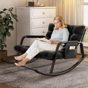 Rocking Papasan Chair, Indoor Outdoor Patio Rocking Chairs, Double Papasan Chair with Cushion, Oversized Modern Rocker Chairs for Living Room, Bedroom, Porch, Garden Black