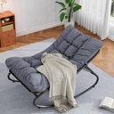 Outdoor Papasan Rocking Chair with Removable Cushion, 450 Lbs Capacity, Adjust The Swing Range & Rust-Resistant Metal Frame for Patio, Garden, Poolside - Oversized Comfort Egg Chair Design, Gray