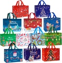 Heetobcos 12 Pack Christmas Gift Bags Large Reusable Tote Bags, Non-Wove Bags for New Year's Shopping, Christmas Surprise, Xmas Party Supplies,12.8"×9.8"×6.7"