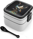 Mechanical Crane Bento Box - Double Layer, Leakproof Food Containers with Partition & Spoon, Stackable Lunch Box for Office, Travel, Camping