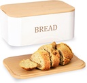 Bread Box for Kitchen Countertop,Curved Bamboo Bread Boxes with Cutting Board Lid,Bread Container Airtight(White)