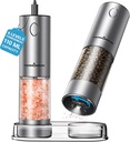 ThermoMaven Upgraded Larger Capacity Electric Salt and Pepper Grinder Set, 110ml Rechargeable Salt and Pepper Shaker with LED light, Stainless Steel Automatic Pepper Mill with 6 Adjustable Coarseness