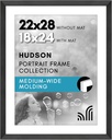 Americanflat 22x28 Poster Frame with Polished Plexiglass - Use as 18x24 Frame with Mat or Display 22x28 Photo Without Mat - Hudson Collection - Wide Picture Frames for Wall Display - Black