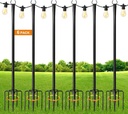 6 Pack 9FT String Light Poles for Outdoor,Metal Lights Hanging Pole Outside with Fork,Light Stand for Patio, Pergola, Garden, Backyard, Yard, Camping Party