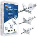 weideer 100Pcs Toggle Bolts 1/8" 3/16" 1/4" Heavy Duty Drywall Anchors and Screws Assortment Set Toggle Bolts and Wing Nut Kit with Nuts washers (25sets) K-136