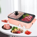 Electric Hot Pot, 2 in 1 Indoor Non-Stick Electric Hot Pot and Griddle for Korean BBQ, Steaks, Shabu Shabu and Noodles, Independent Dual Temperature Control, Fast Heating, Pink