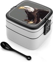 Eagle Bento Box Adult Lunch Box All-in-One Lunch Containers with Removable Compartments Double Layer Bento Lunch Box with Spoon And Handle Stackable Lunchbox