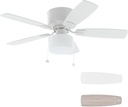 42" Pull Chain Ceiling Fan: Traditional Flush Mount Ceiling Fan with Light - LED Bulb - Dual Finish Blades - Reversible Function for Bedroom - White